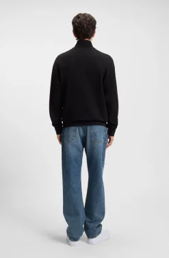 Cotton sweatshirt with zip neck and logo