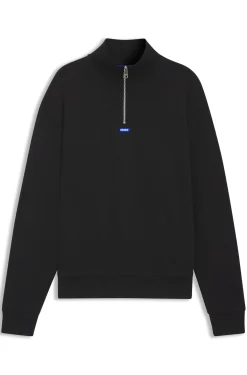 Cotton sweatshirt with zip neck and logo