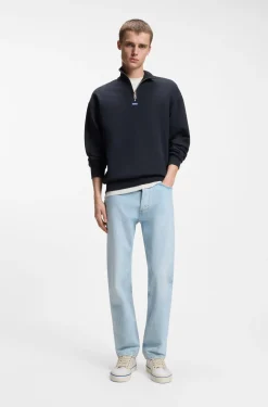 Cotton sweatshirt with zip neck and logo