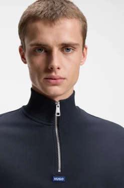 Cotton sweatshirt with zip neck and logo