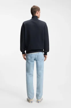 Cotton sweatshirt with zip neck and logo
