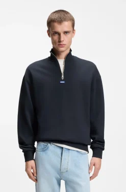 Cotton sweatshirt with zip neck and logo