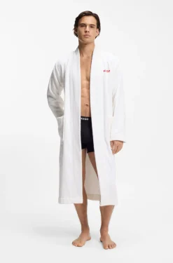 Cotton-terry dressing gown with embroidered red logo