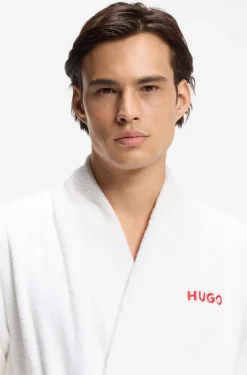 Cotton-terry dressing gown with embroidered red logo