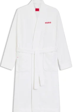 Cotton-terry dressing gown with embroidered red logo