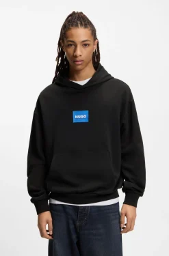 Cotton-terry hoodie with blue logo