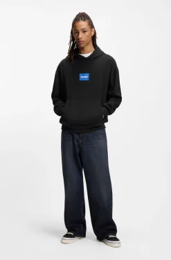 Cotton-terry hoodie with blue logo
