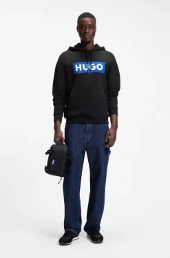Cotton-terry hoodie with rectangle logo print