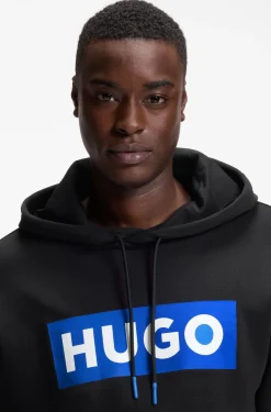 Cotton-terry hoodie with rectangle logo print
