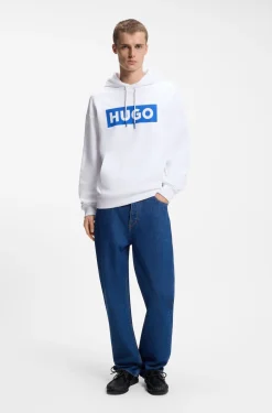 Cotton-terry hoodie with rectangle logo print