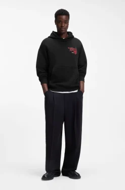 Cotton-terry hoodie with rose artwork