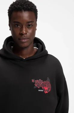 Cotton-terry hoodie with rose artwork
