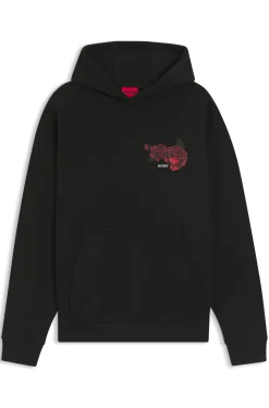 Cotton-terry hoodie with rose artwork