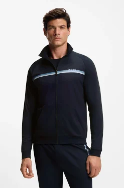 Cotton-terry jacket with stripe and logo