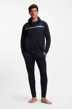Cotton-terry jacket with stripe and logo