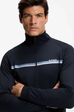 Cotton-terry jacket with stripe and logo
