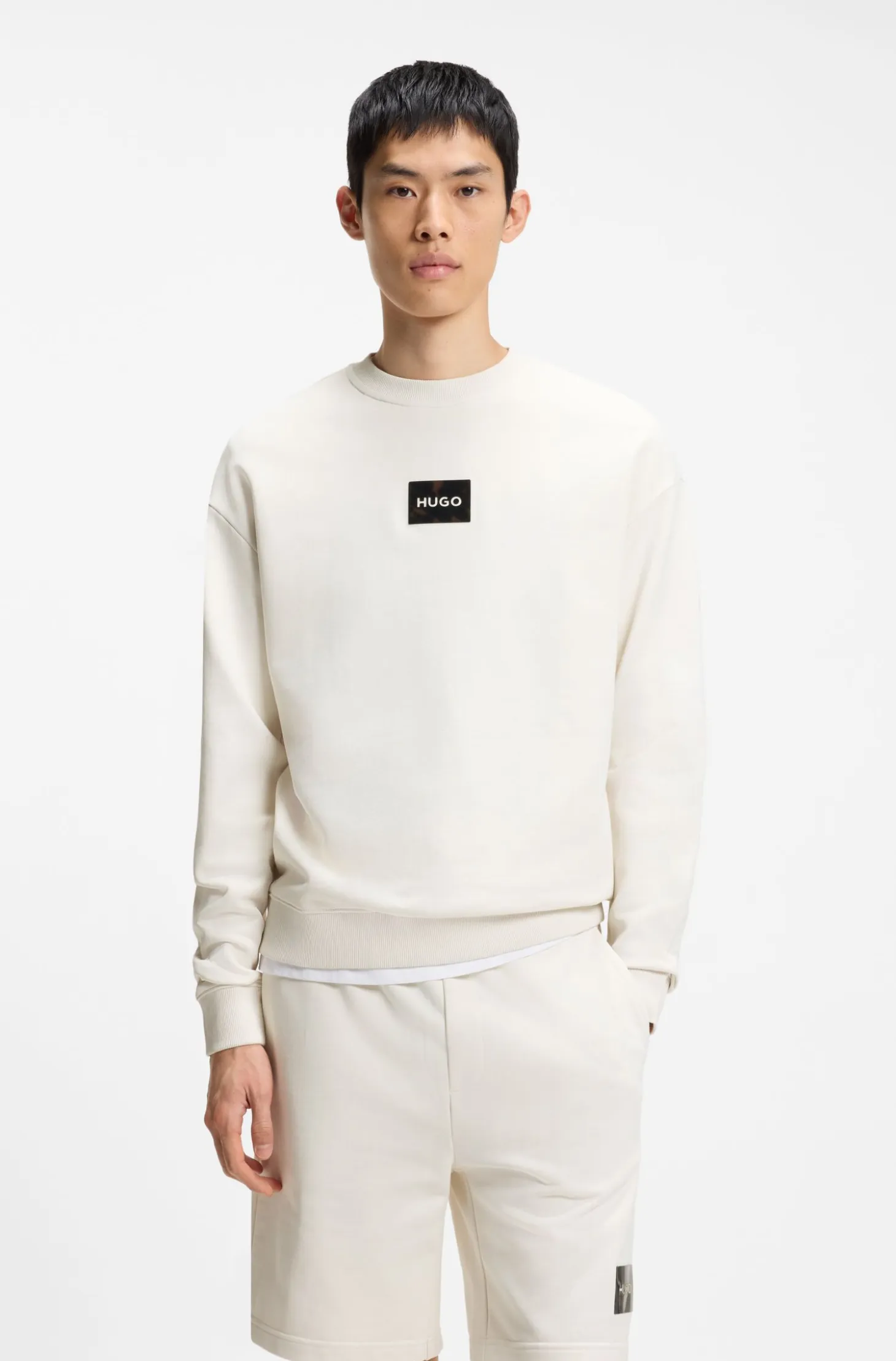 Cotton-terry sweatshirt with tortoiseshell logo patch