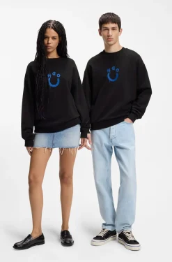 Cotton-terry sweatshirt with Happy HUGO