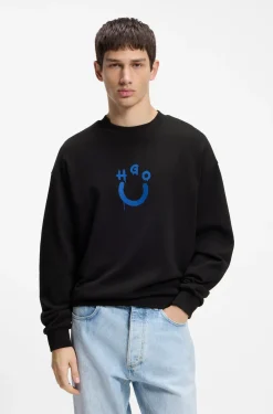 Cotton-terry sweatshirt with Happy HUGO