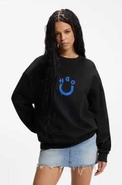 Cotton-terry sweatshirt with Happy HUGO