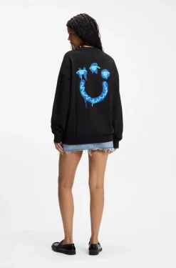 Cotton-terry sweatshirt with Happy HUGO
