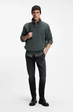 Cotton-terry sweatshirt with quarter zip