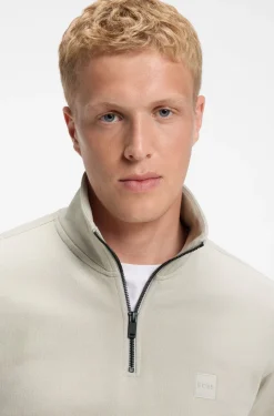 Cotton-terry sweatshirt with zip collar