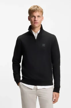 Cotton-terry sweatshirt with zip collar