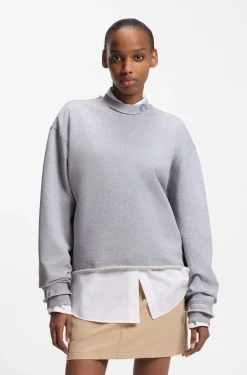 Cotton-terry sweatshirt with logo collar