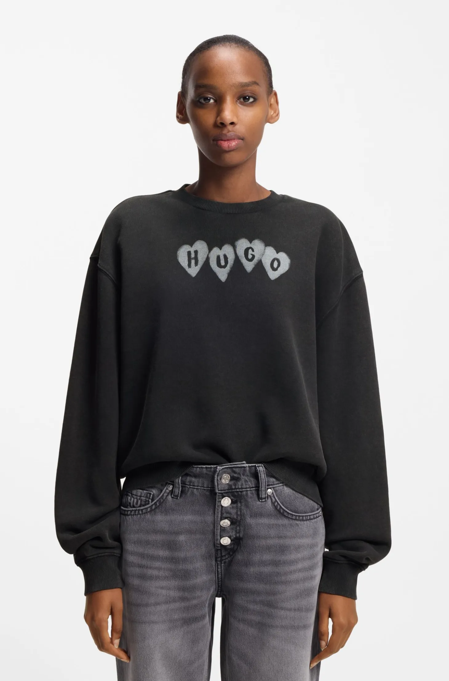 Cotton-terry sweatshirt with heart logo