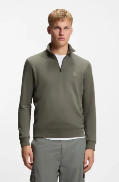 Cotton-terry sweatshirt with zip collar