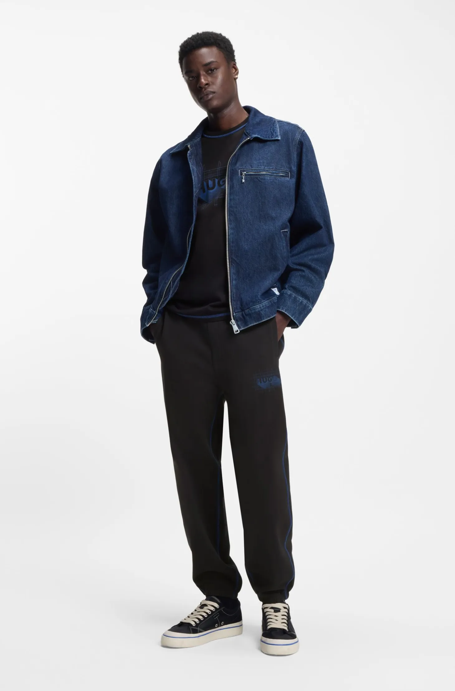 Cotton-terry tracksuit bottoms with logo and contrast stitching