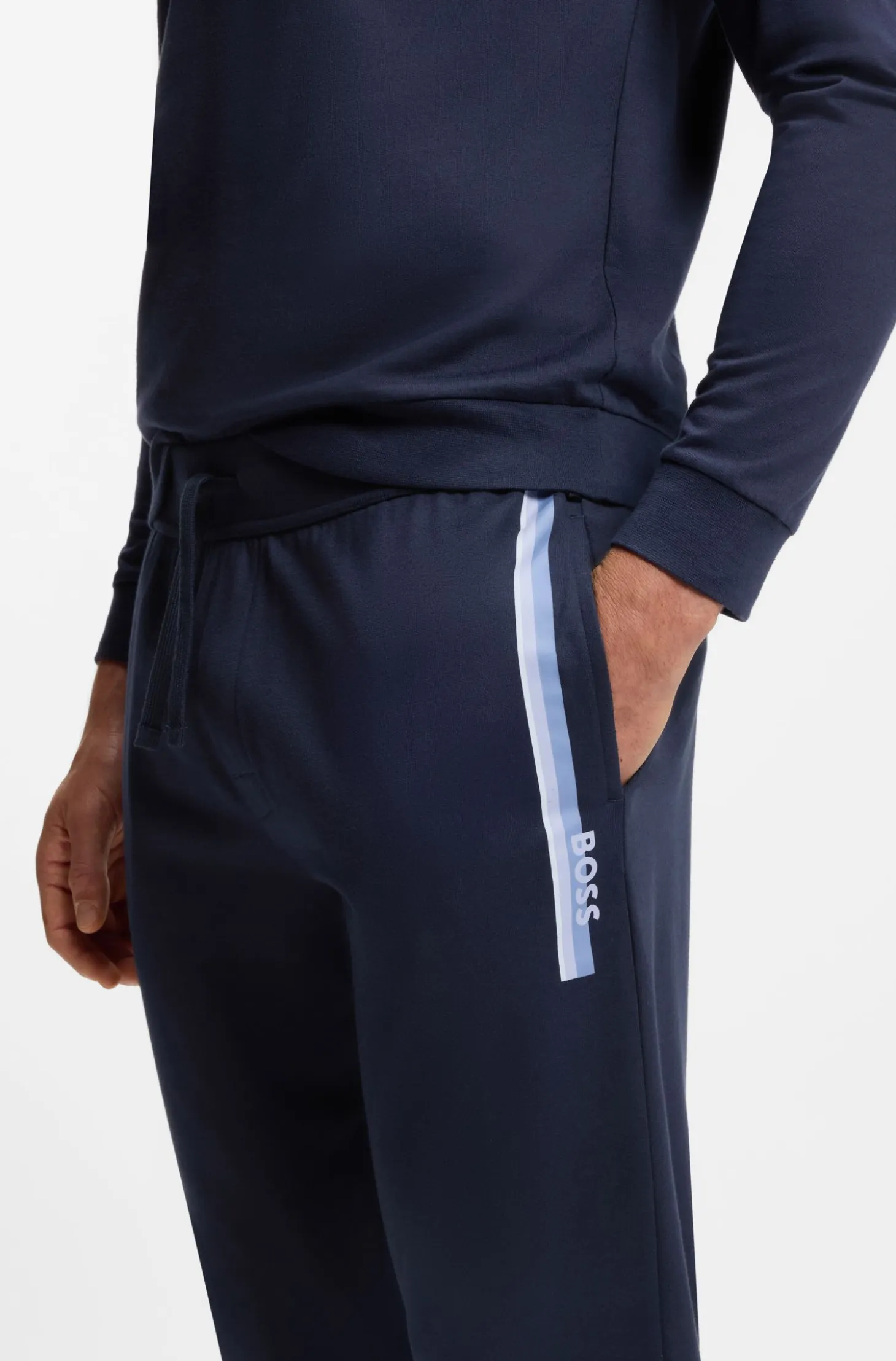 Cotton-terry tracksuit bottoms with logo and stripe