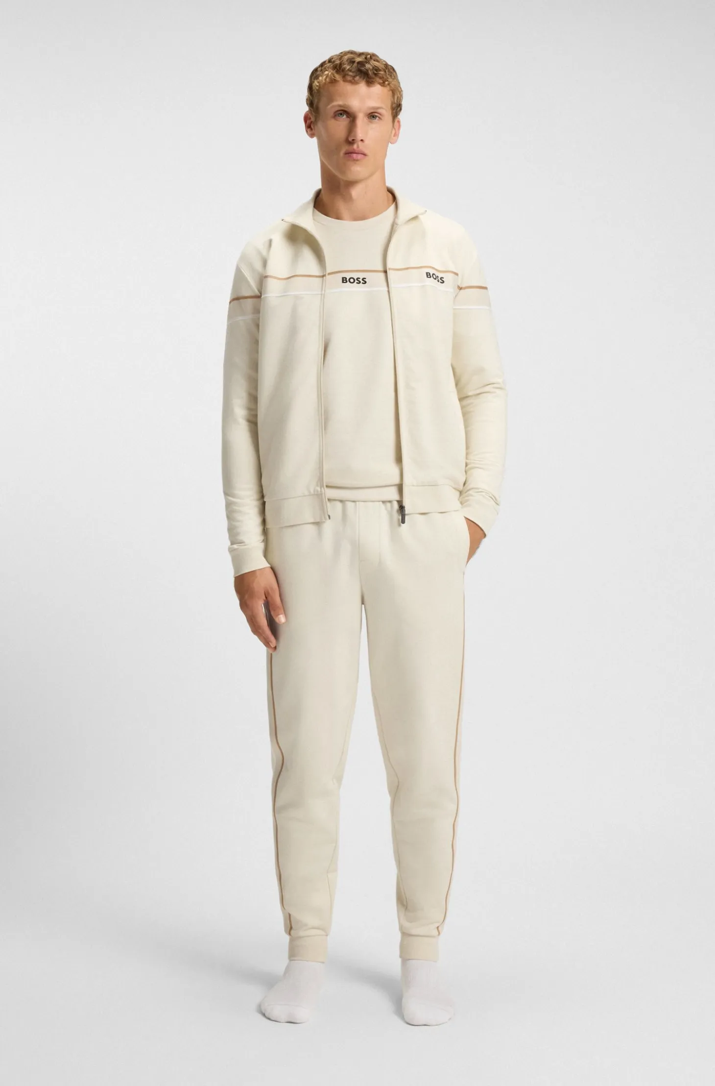 Cotton-terry tracksuit bottoms with tape and logo