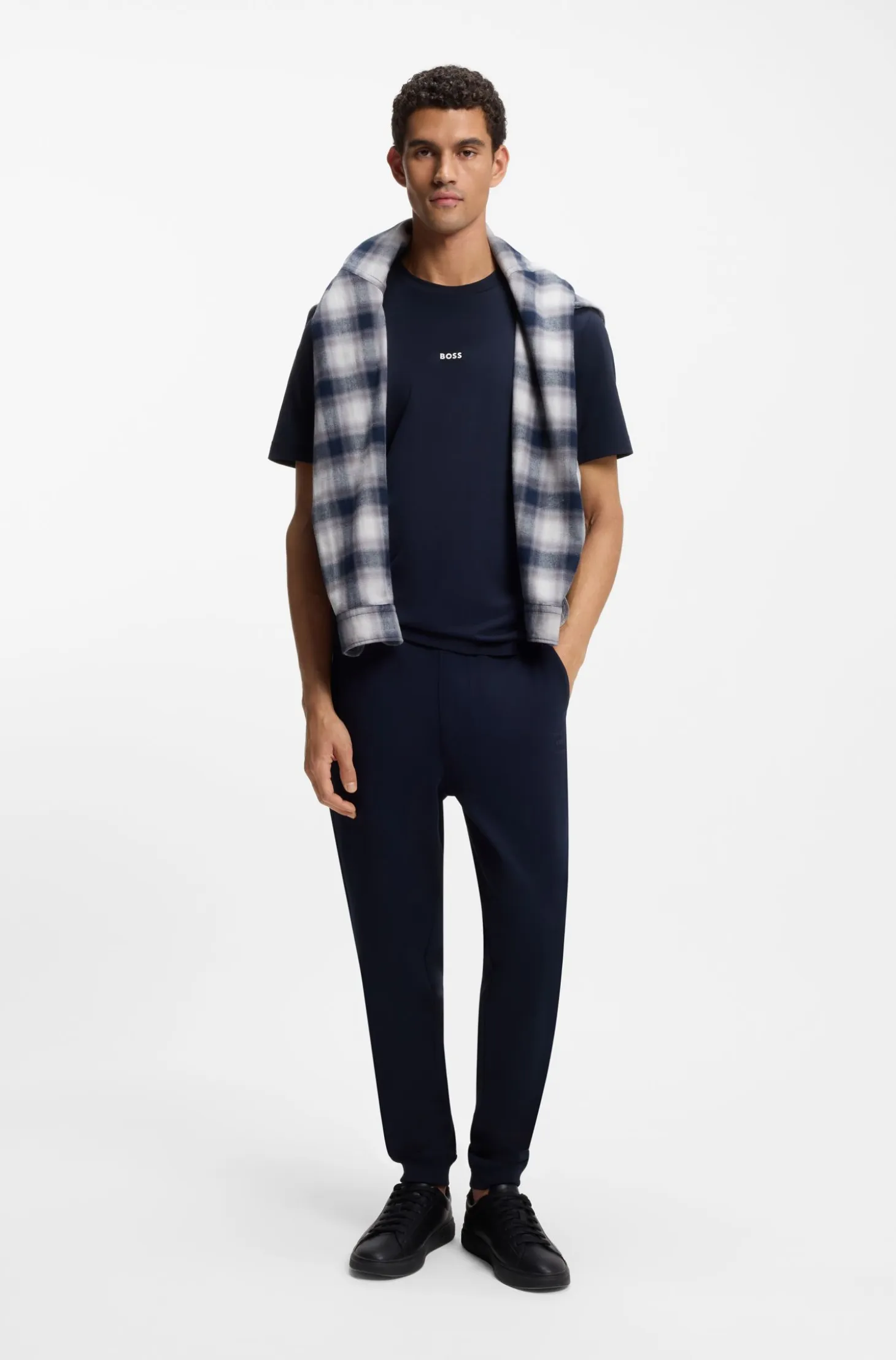 Cotton-terry tracksuit bottoms with logo patch