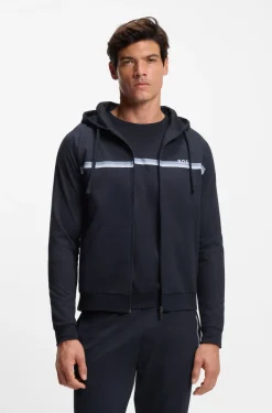 Cotton-terry zip-up hoodie with stripes and logo