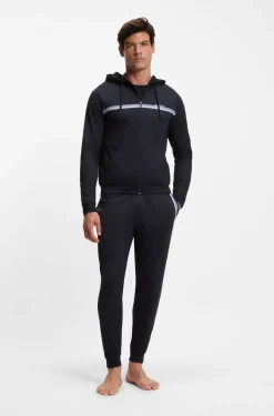 Cotton-terry zip-up hoodie with stripes and logo