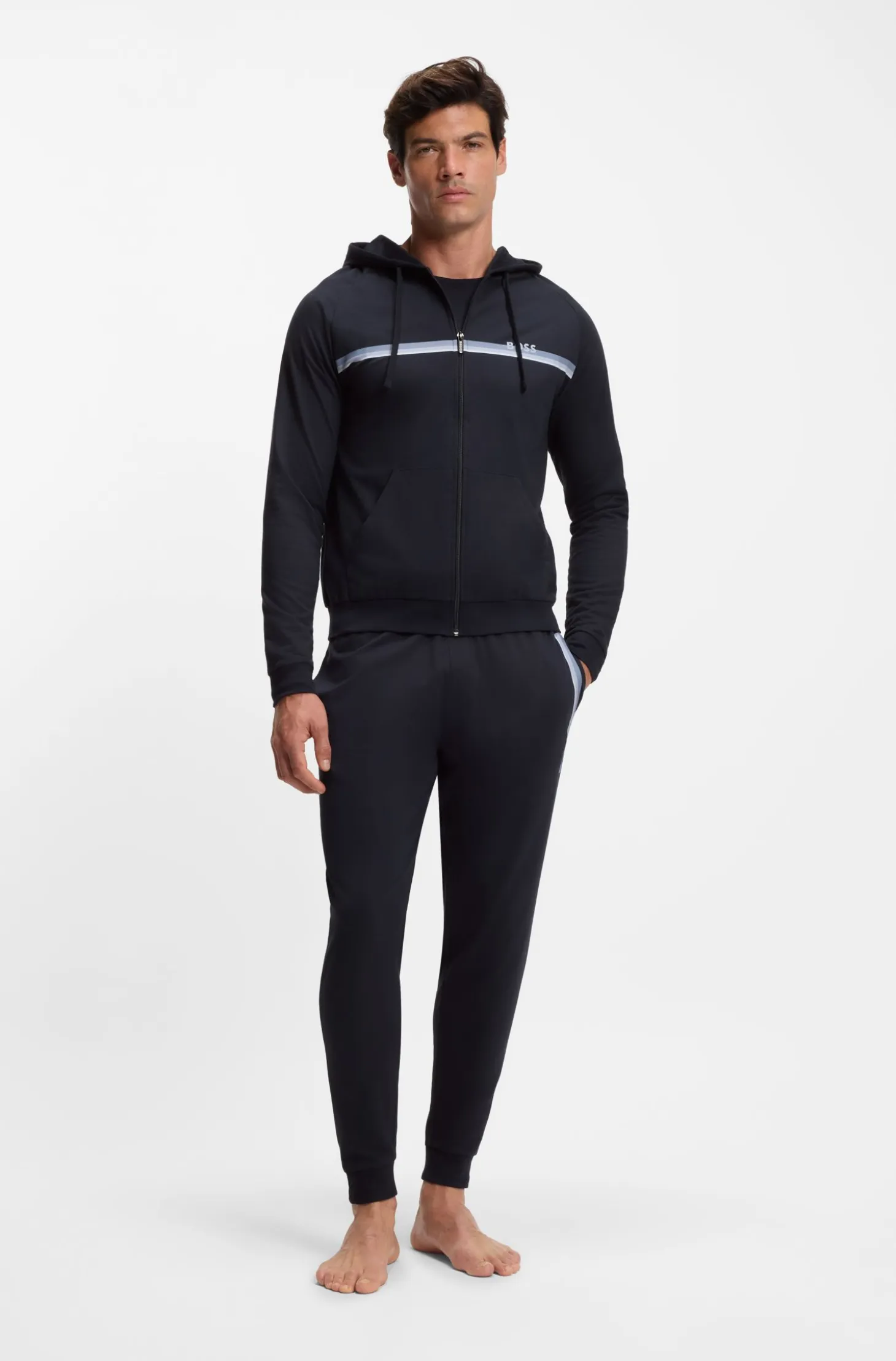 Cotton-terry zip-up hoodie with stripes and logo