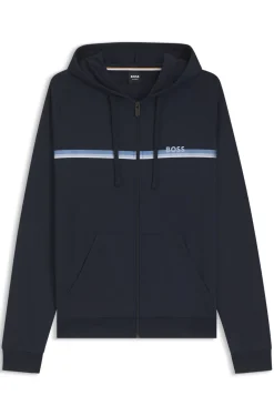 Cotton-terry zip-up hoodie with stripes and logo