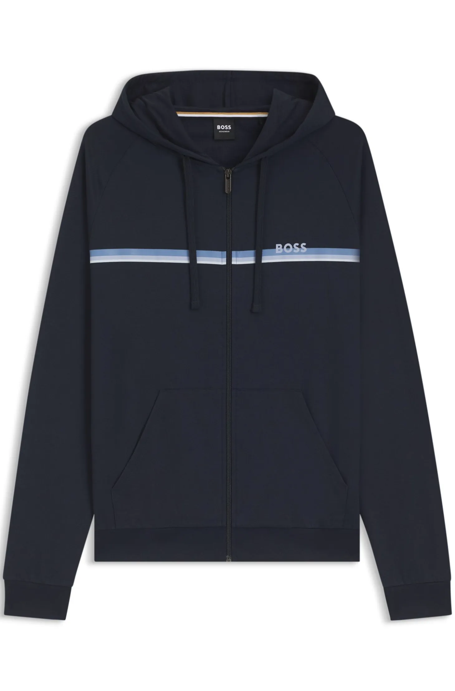 Cotton-terry zip-up hoodie with stripes and logo