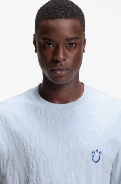 Cotton-towelling T-shirt with Happy HUGO