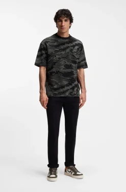 Cotton T-shirt with camouflage jacquard