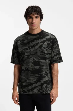 Cotton T-shirt with camouflage jacquard