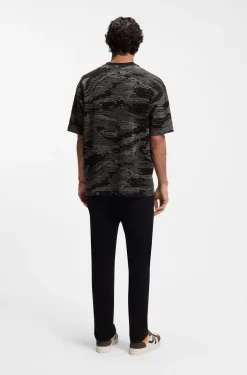 Cotton T-shirt with camouflage jacquard