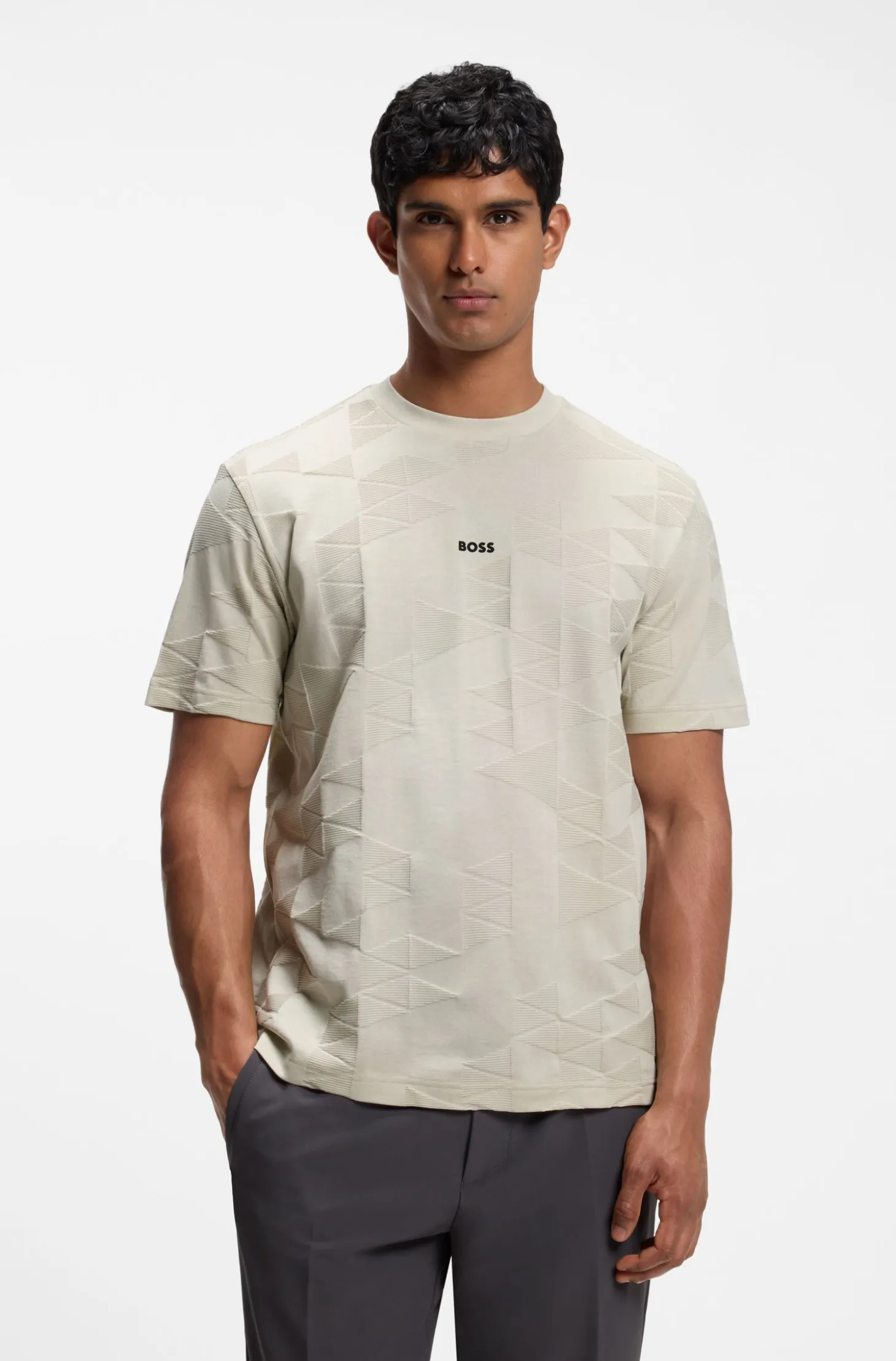 Cotton T-shirt with 3D-jacquard pattern