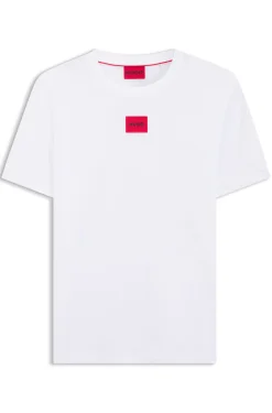 Cotton T-shirt with red woven logo label