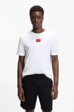 Cotton T-shirt with red woven logo label