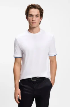 Cotton T-shirt with tipped sleeve cuffs