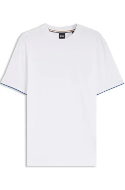 Cotton T-shirt with tipped sleeve cuffs