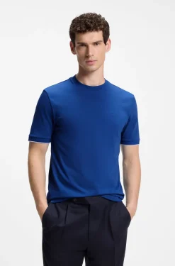 Cotton T-shirt with tipped sleeve cuffs